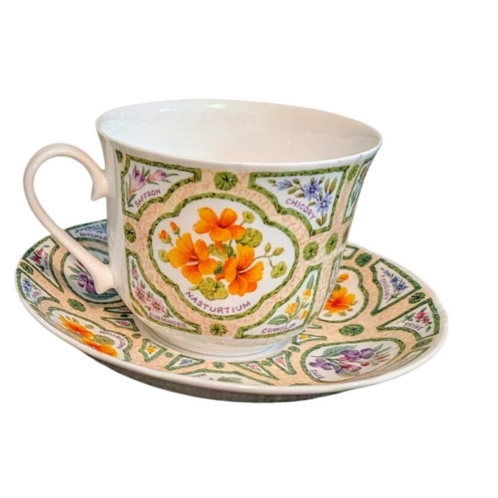 Vtg 1997 Roy Kirkham Bone China English The Herb Garden 14 oz Cup & Saucer